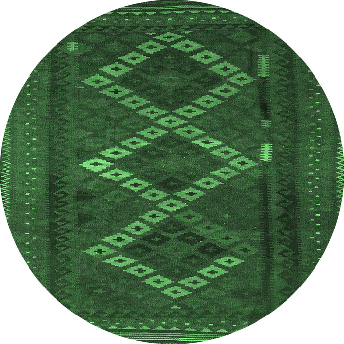 Round Machine Washable Persian Emerald Green Traditional Area Rugs, wshtr2722emgrn
