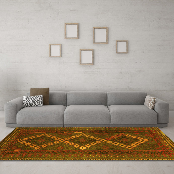 Machine Washable Persian Yellow Traditional Rug in a Living Room, wshtr2722yw