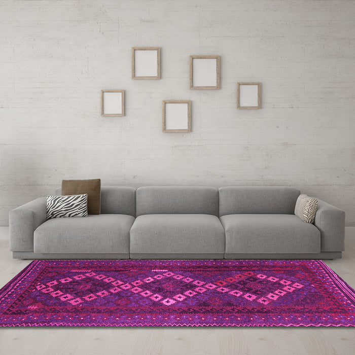 Machine Washable Persian Pink Traditional Rug in a Living Room, wshtr2722pnk