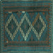 Square Machine Washable Persian Turquoise Traditional Area Rugs, wshtr2722turq