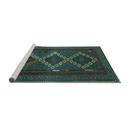Sideview of Machine Washable Persian Turquoise Traditional Area Rugs, wshtr2722turq