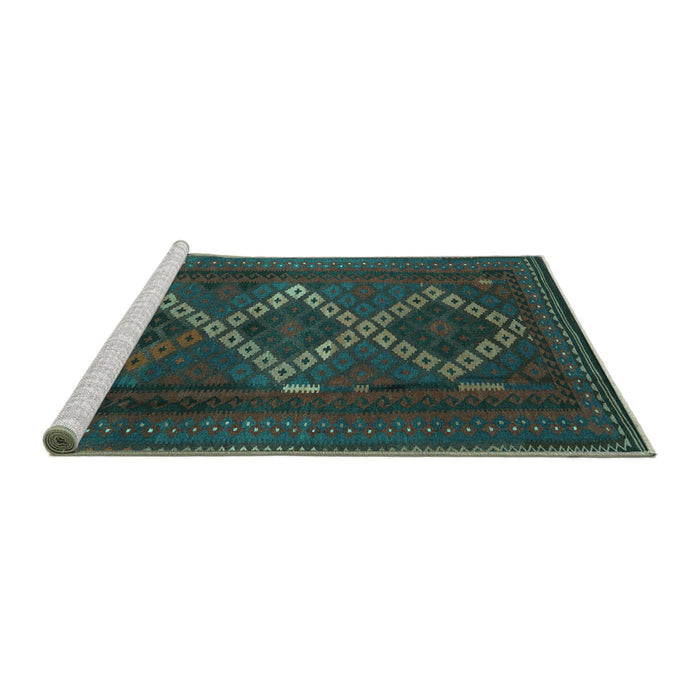 Sideview of Machine Washable Persian Turquoise Traditional Area Rugs, wshtr2722turq