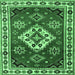 Square Machine Washable Geometric Emerald Green Traditional Area Rugs, wshtr2723emgrn