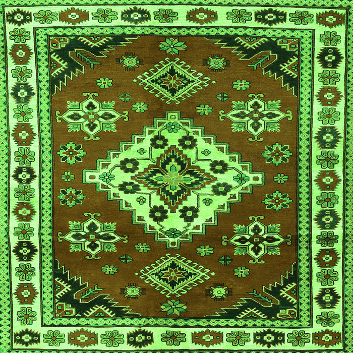 Round Machine Washable Geometric Green Traditional Area Rugs, wshtr2723grn