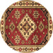 Round Machine Washable Geometric Brown Traditional Rug, wshtr2723brn