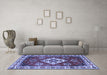 Machine Washable Geometric Blue Traditional Rug in a Living Room, wshtr2723blu