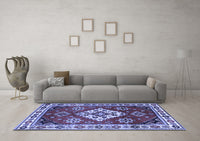 Machine Washable Geometric Blue Traditional Rug, wshtr2723blu