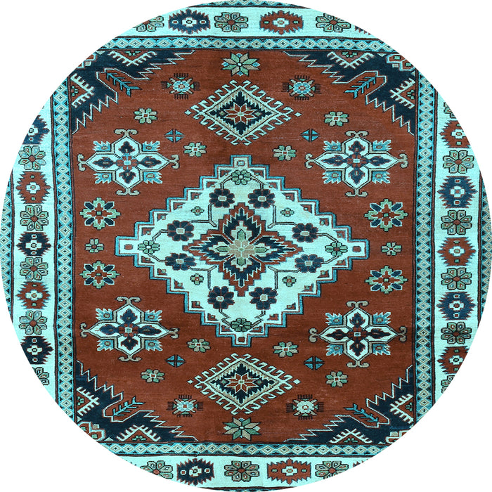 Round Geometric Light Blue Traditional Rug, tr2723lblu