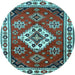 Round Geometric Light Blue Traditional Rug, tr2723lblu