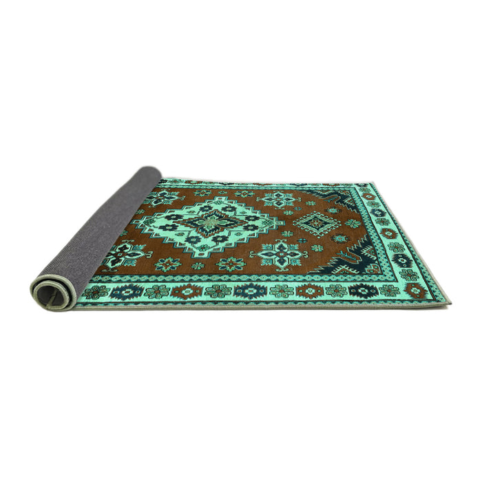 Sideview of Geometric Turquoise Traditional Rug, tr2723turq