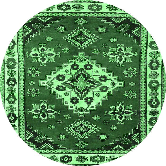 Round Machine Washable Geometric Emerald Green Traditional Area Rugs, wshtr2723emgrn