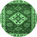 Round Machine Washable Geometric Emerald Green Traditional Area Rugs, wshtr2723emgrn