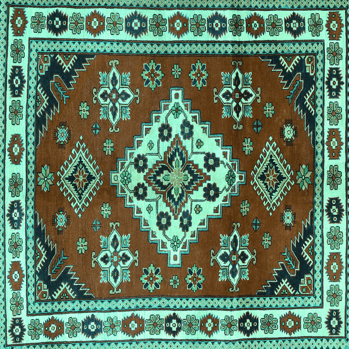 Square Machine Washable Geometric Turquoise Traditional Area Rugs, wshtr2723turq