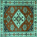 Square Machine Washable Geometric Turquoise Traditional Area Rugs, wshtr2723turq