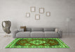 Machine Washable Geometric Green Traditional Area Rugs in a Living Room,, wshtr2723grn