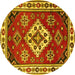 Round Geometric Yellow Traditional Rug, tr2723yw