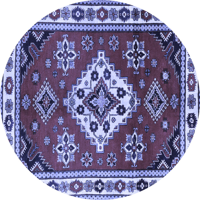 Round Machine Washable Geometric Blue Traditional Rug, wshtr2723blu
