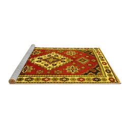 Sideview of Machine Washable Geometric Yellow Traditional Rug, wshtr2723yw