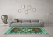 Machine Washable Geometric Turquoise Traditional Area Rugs in a Living Room,, wshtr2723turq