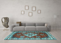 Machine Washable Geometric Light Blue Traditional Rug, wshtr2723lblu