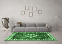 Machine Washable Geometric Emerald Green Traditional Rug, wshtr2723emgrn