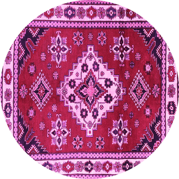 Round Machine Washable Geometric Pink Traditional Rug, wshtr2723pnk