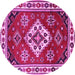 Round Machine Washable Geometric Pink Traditional Rug, wshtr2723pnk