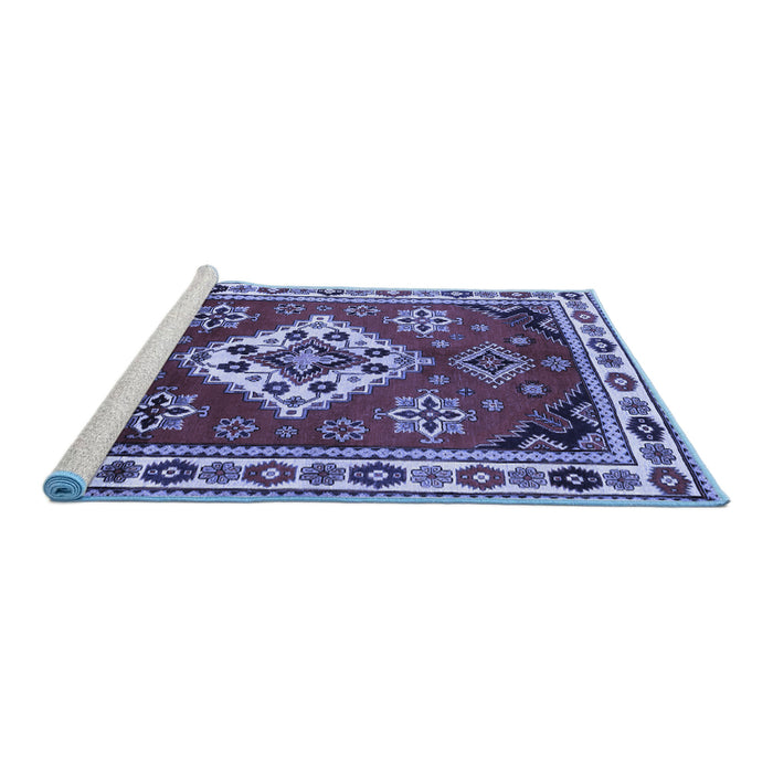 Sideview of Machine Washable Geometric Blue Traditional Rug, wshtr2723blu