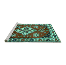 Sideview of Machine Washable Geometric Turquoise Traditional Area Rugs, wshtr2723turq