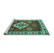 Sideview of Machine Washable Geometric Turquoise Traditional Area Rugs, wshtr2723turq