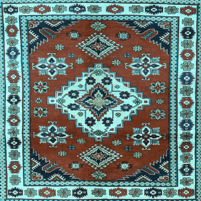 Square Machine Washable Geometric Light Blue Traditional Rug, wshtr2723lblu