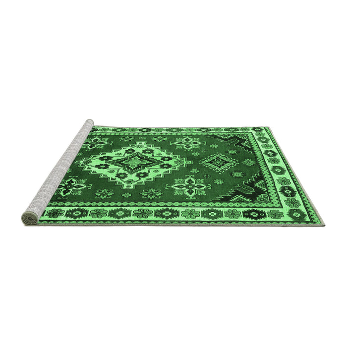 Sideview of Machine Washable Geometric Emerald Green Traditional Area Rugs, wshtr2723emgrn