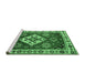 Sideview of Machine Washable Geometric Emerald Green Traditional Area Rugs, wshtr2723emgrn