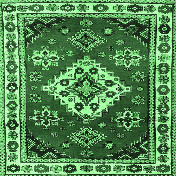 Square Geometric Emerald Green Traditional Rug, tr2723emgrn