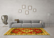 Machine Washable Geometric Yellow Traditional Rug in a Living Room, wshtr2723yw