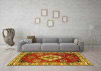 Machine Washable Geometric Yellow Traditional Rug, wshtr2723yw