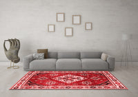 Machine Washable Geometric Red Traditional Rug, wshtr2723red