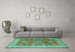 Machine Washable Persian Turquoise Traditional Area Rugs in a Living Room,, wshtr2724turq