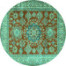 Round Machine Washable Persian Turquoise Traditional Area Rugs, wshtr2724turq