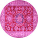 Round Machine Washable Persian Pink Traditional Rug, wshtr2724pnk