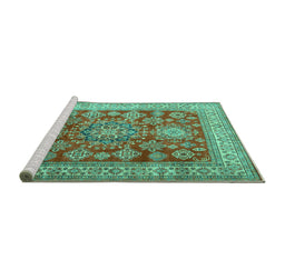 Sideview of Machine Washable Persian Turquoise Traditional Area Rugs, wshtr2724turq