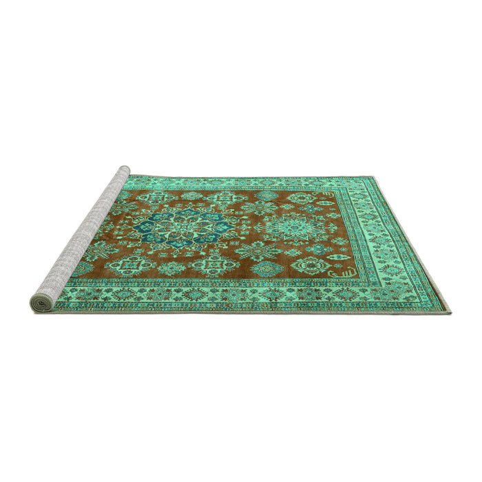 Sideview of Machine Washable Persian Turquoise Traditional Area Rugs, wshtr2724turq