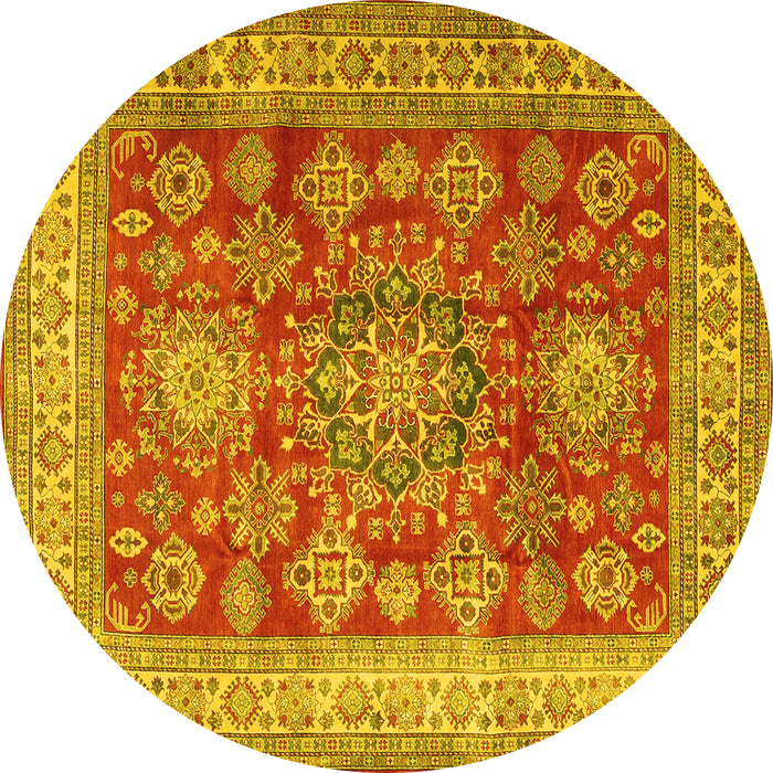 Round Persian Yellow Traditional Rug, tr2724yw