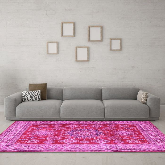 Machine Washable Persian Pink Traditional Rug in a Living Room, wshtr2724pnk