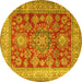 Round Machine Washable Persian Yellow Traditional Rug, wshtr2724yw