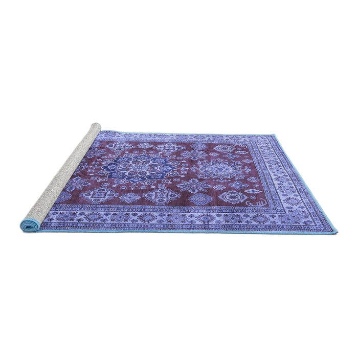 Sideview of Machine Washable Persian Blue Traditional Rug, wshtr2724blu