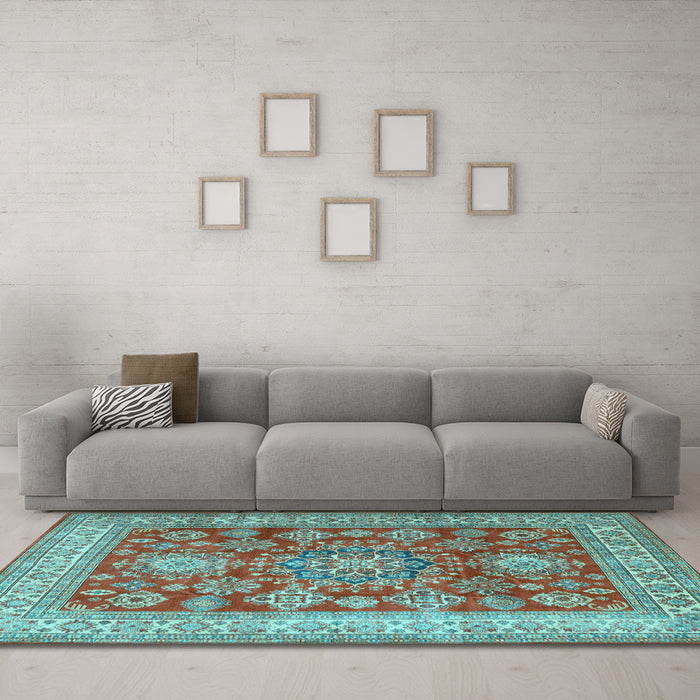 Machine Washable Persian Light Blue Traditional Rug in a Living Room, wshtr2724lblu