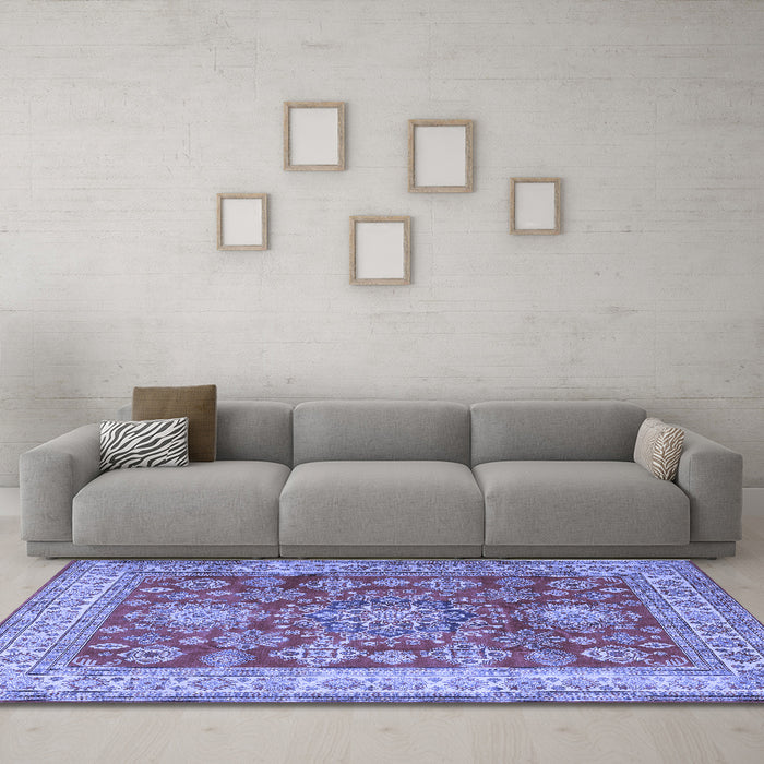 Machine Washable Persian Blue Traditional Rug in a Living Room, wshtr2724blu