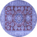 Round Machine Washable Persian Blue Traditional Rug, wshtr2724blu