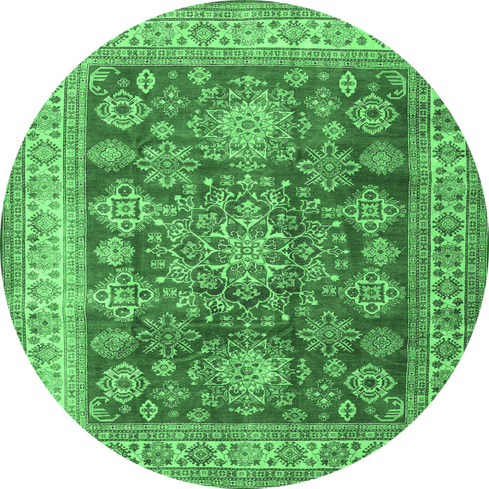 Round Machine Washable Persian Emerald Green Traditional Area Rugs, wshtr2724emgrn